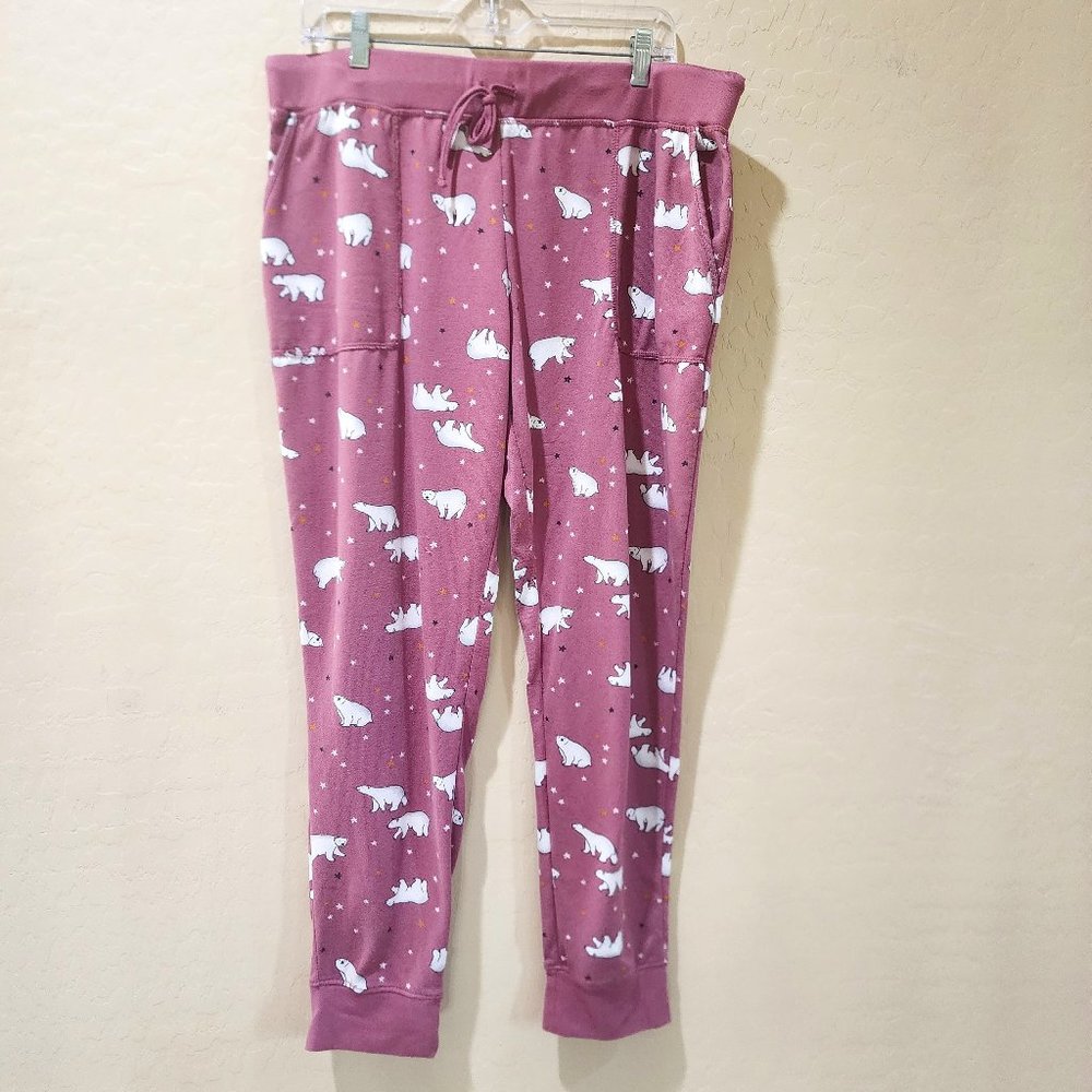 Casual Lounge Pink Polar Bear Pocket Sleep Pants Stretchy XL 16-18